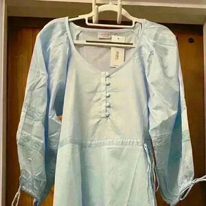 Harshman Belle Blouson Sleeve Cotton & Lace Dress-Light Blue XS NWT